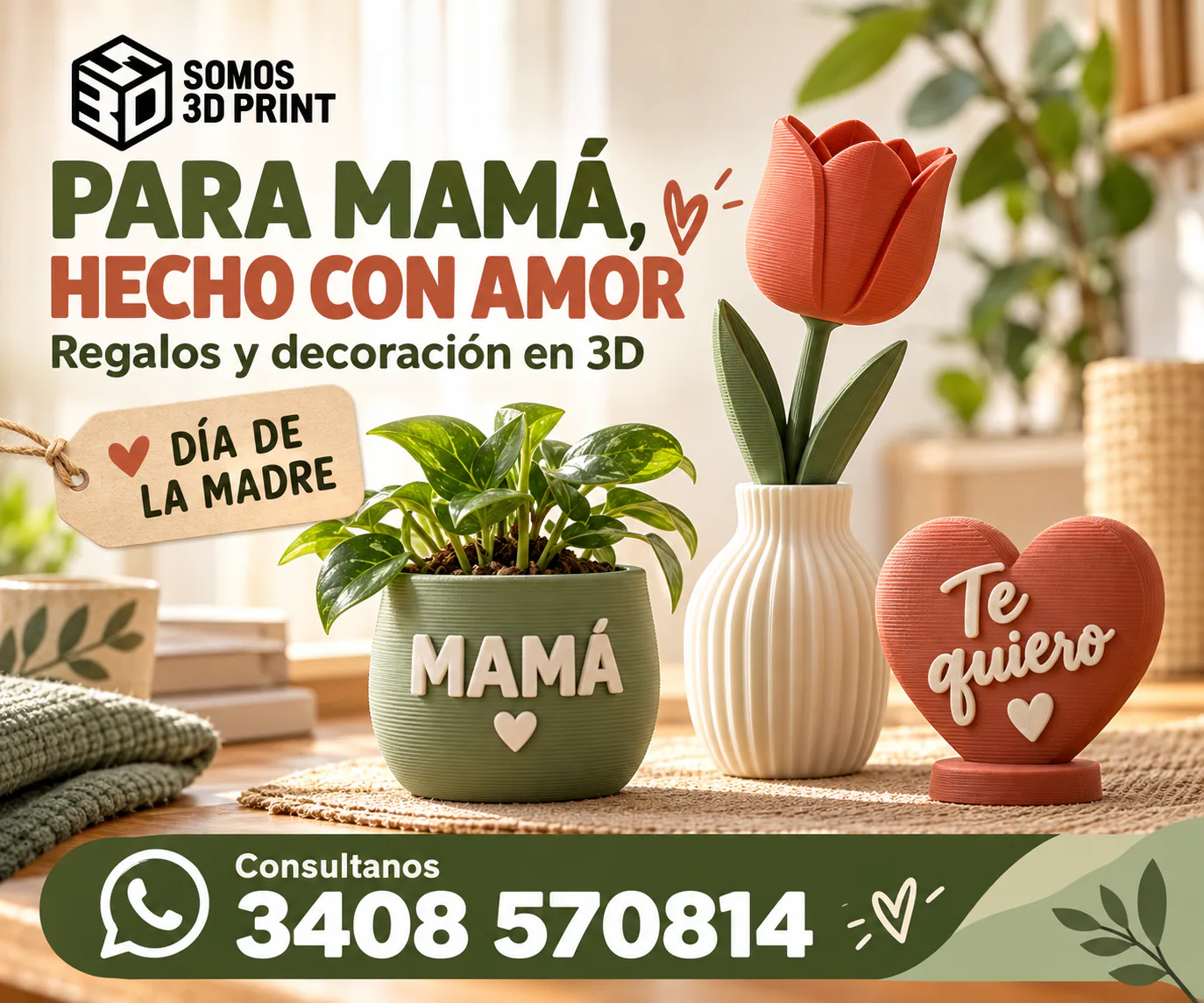 Decoración cálida en 3D para mamá