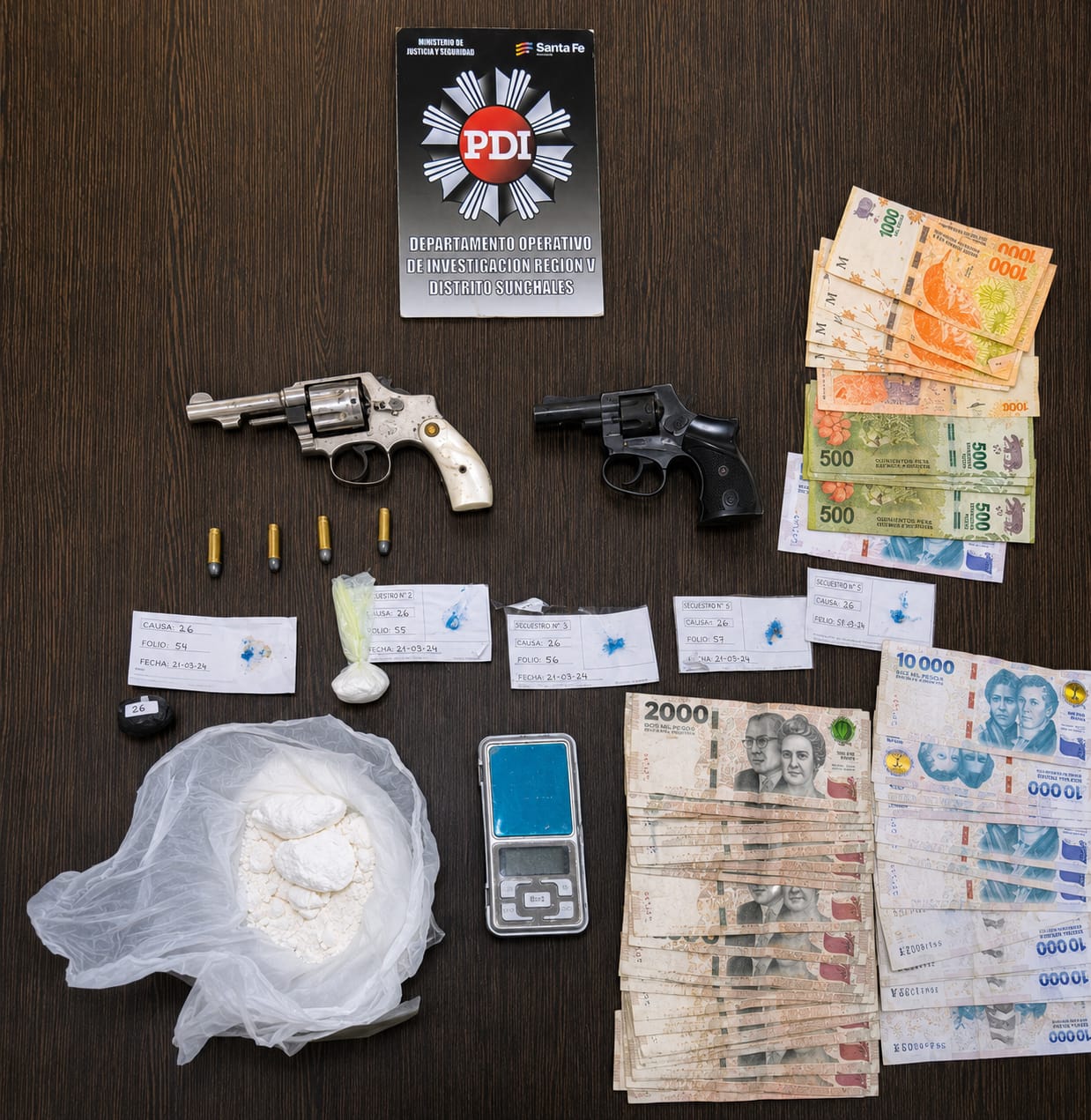 Secuestro de armas y droga.