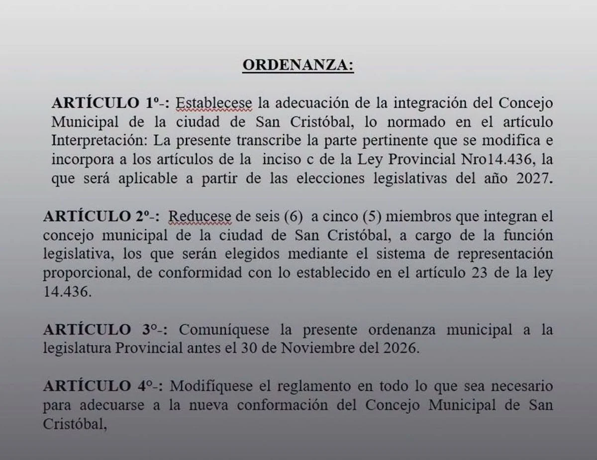 Ordenanza enviada al Concejo